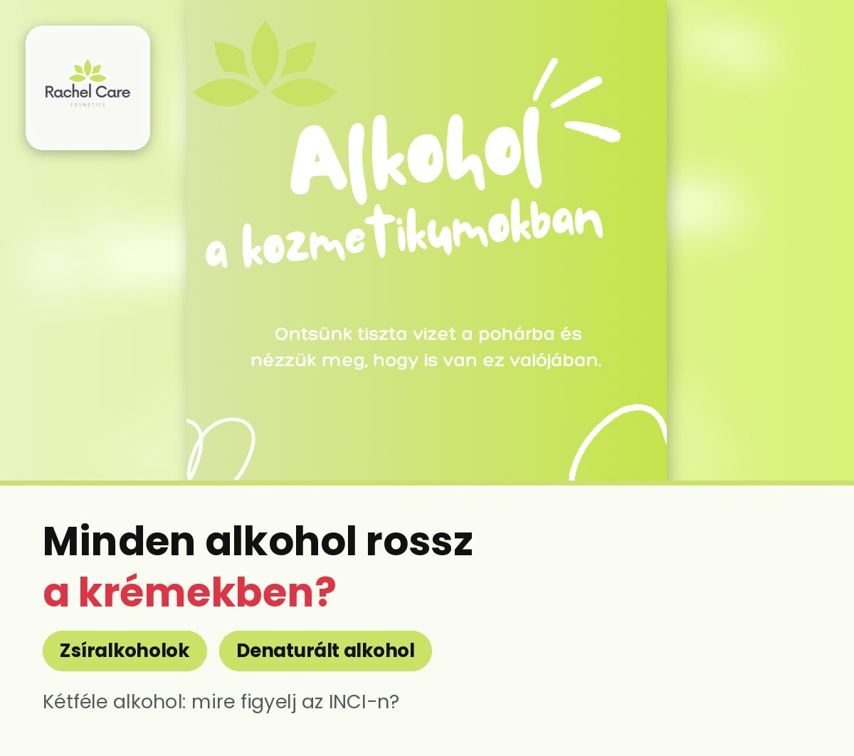 Alkohol a kozmetikumokban felirat zöld háttéren
