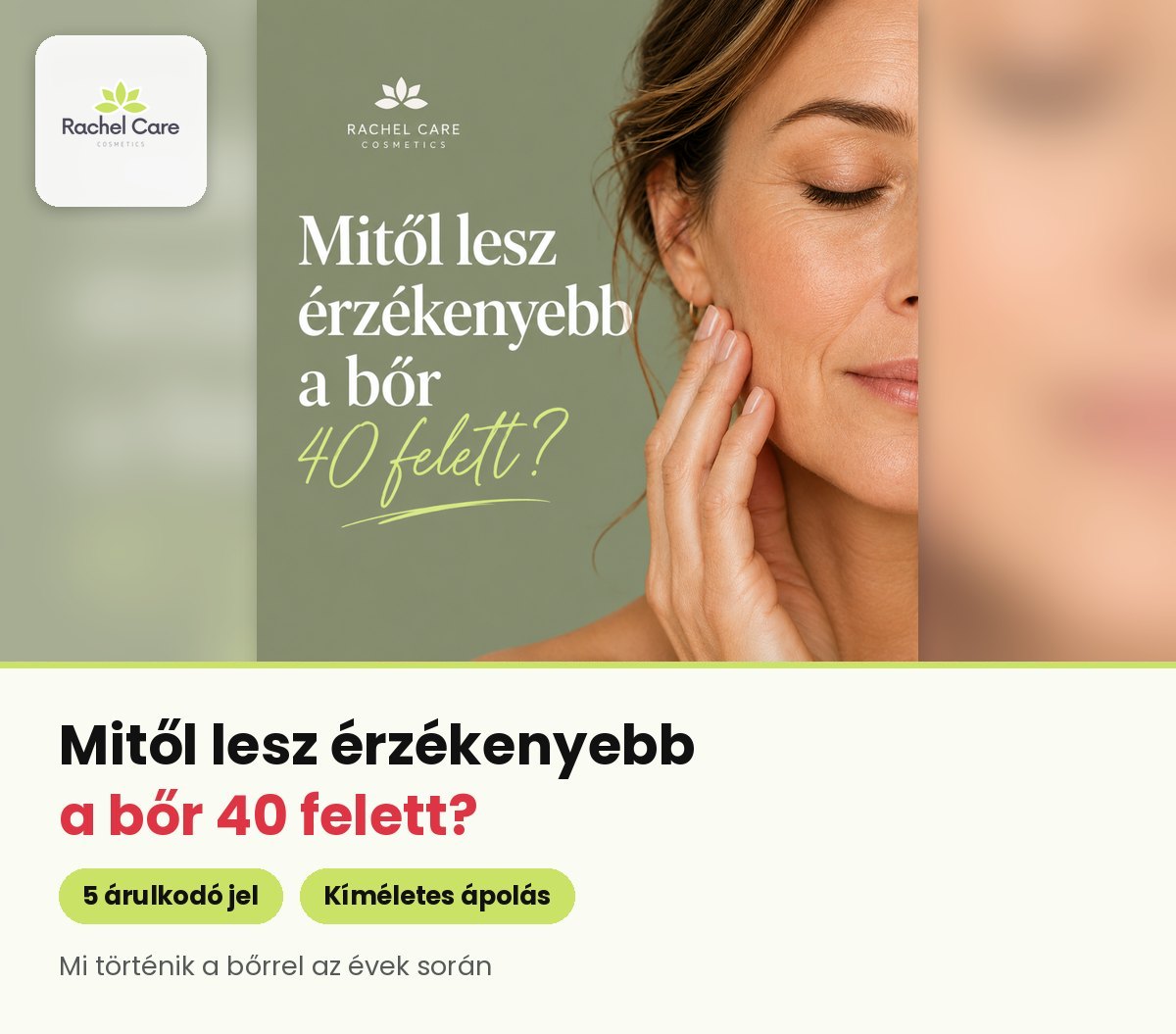 Nő az arcát érinti lehunyt szemmel – mitől lesz érzékenyebb a bőr 40 felett