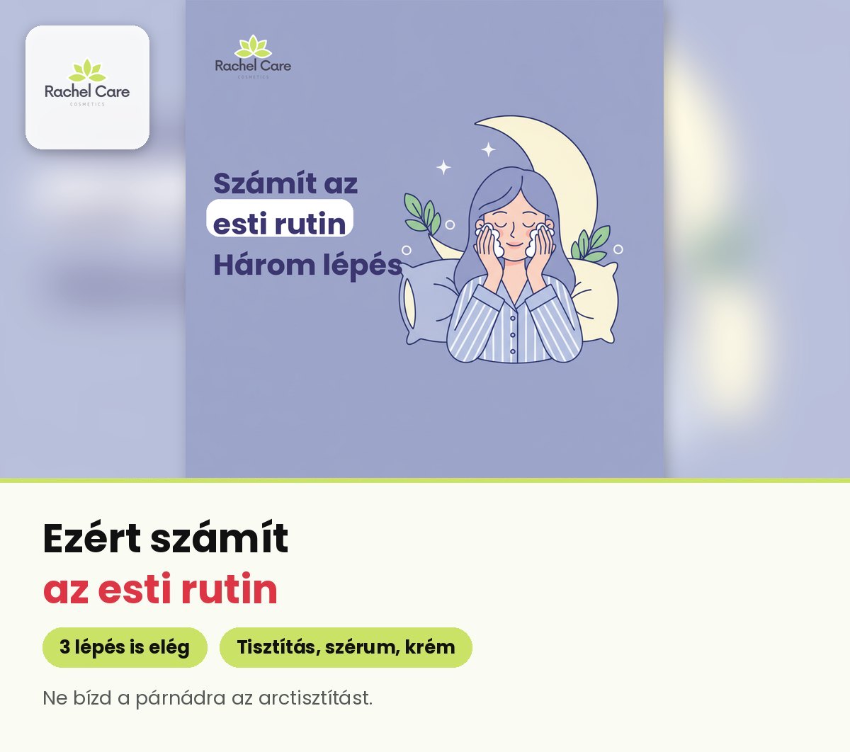 Holdfényben arcát krémező nő rajza lila háttéren – esti arcápolási rutin három lépésben