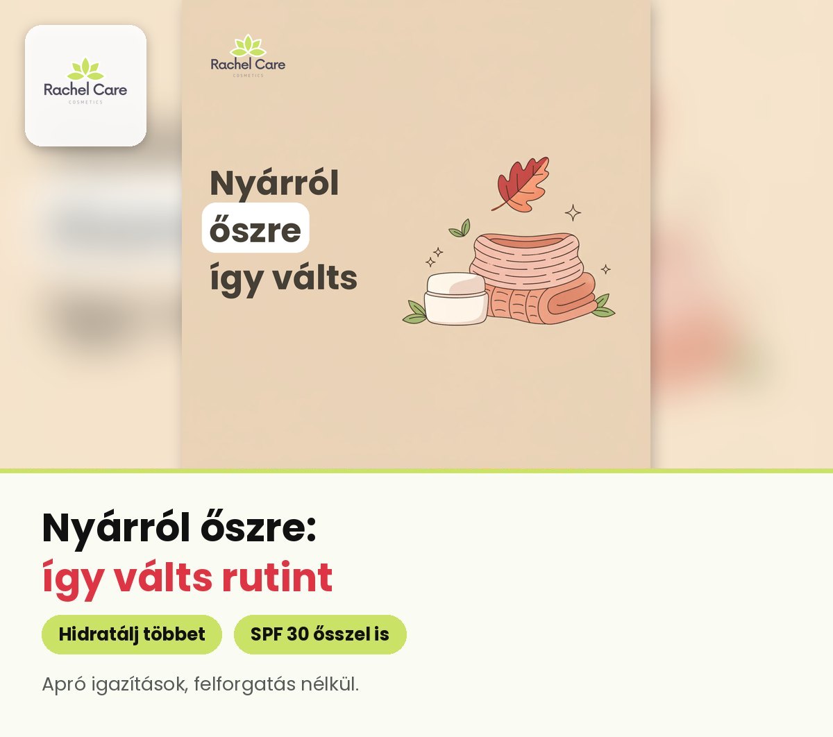 Arckrémes tégely kötött sállal és őszi levéllel – Rachel Care őszi arcápolás