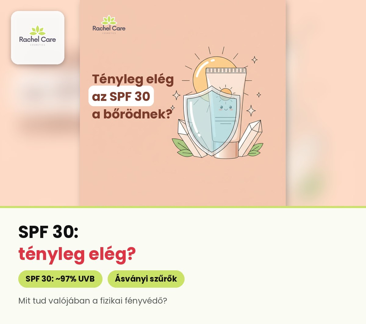 Fizikai fényvédő tubus védőpajzzsal, nappal és ásványi kristályokkal, SPF 30 napi védelem