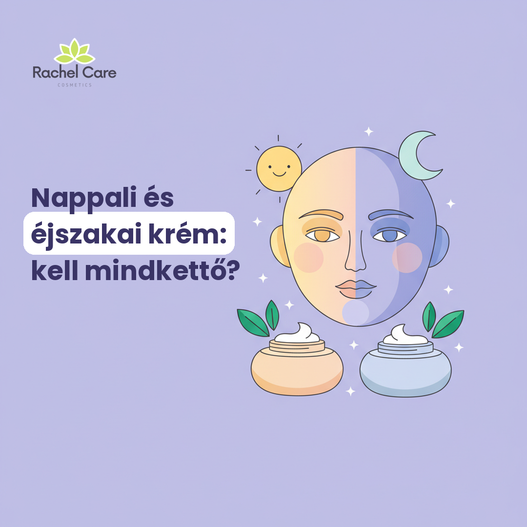 Női arc reggeli és esti fényben, mellette egy nappali és egy éjszakai anti-aging arckrém tégely