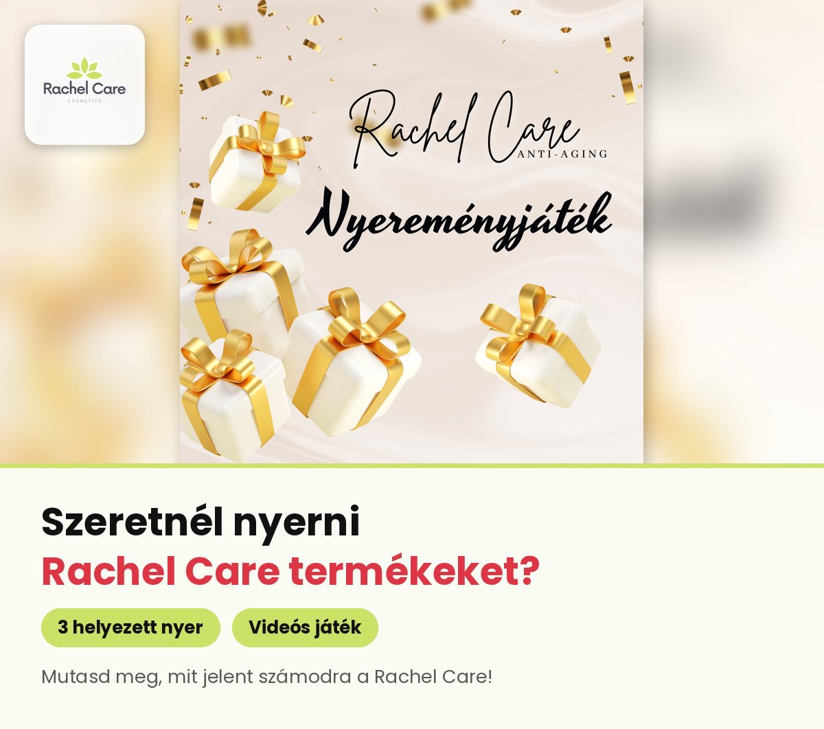 Fehér ajándékdobozok arany masnival és konfettivel – Rachel Care nyereményjáték